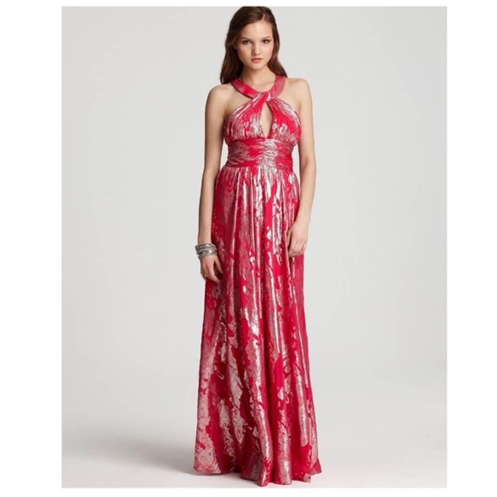 NWT Aidan Mattox Metallic Print Halter Gown size 6